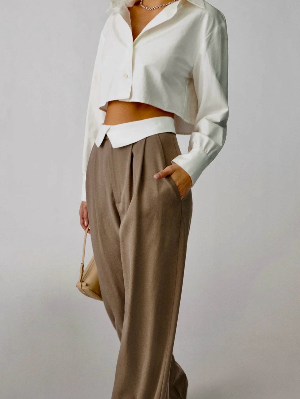 Reformation Taupe-Grey Wide Leg Tailored Trousers - Picture 2 of 4